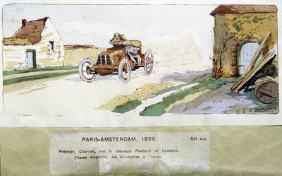 アーネスト・モントー（1878-1909）が描いた1898年のパリ-アムステルダム間のレース。 作： Ernest Montaut
