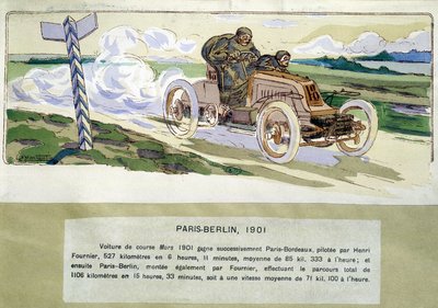 アーネスト・モントー（1878-1909）が描いた1901年のパリ-ベルリン間のレース。 作： Ernest Montaut