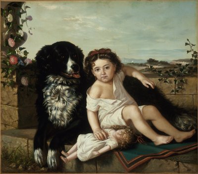 1879年の犬を持つ少女の肖像 作： Ernest Narjot
