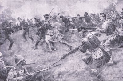 Waverley Book Co Limitedが発行した大戦争の歴史第3巻、c.1920によるロンドンスコットランドの勇敢な告発 作： Ernest Prater