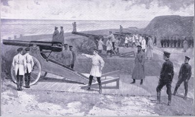 ポートアーサーの投資。ロシアの港湾を守っている港の1つに、カッセルの日露戦争1巻、1900年頃のイラスト 作： Ernest Prater