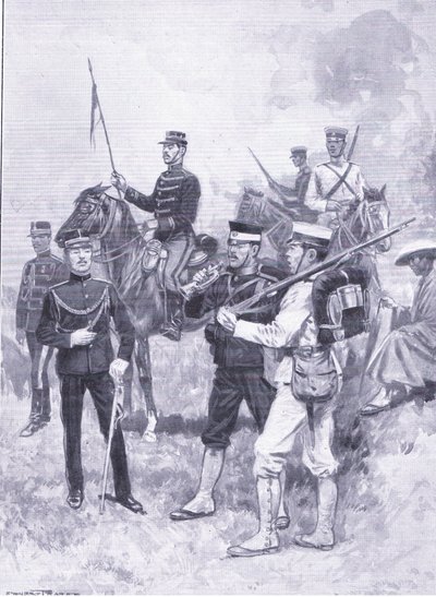 日本兵の種類、挿絵ラッセル日露戦争第1巻、1900年 作： Ernest Prater