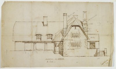 コテージの庭の高さ、サッパートン、1902年6月14日（リネンのインク） 作： Ernest William Gimson