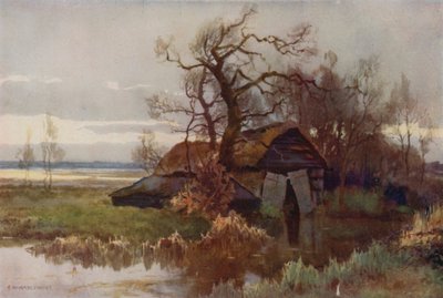 古いボートハウス、バートン・ブロード (カラーリソ) 作： Ernest William Haslehust