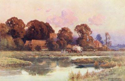 テムズ川ブスコット（カラーリトグラフ） 作： Ernest William Haslehust