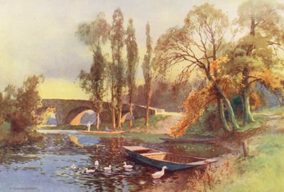 テムズ川チェルシー橋（カラーリトグラフ） 作： Ernest William Haslehust
