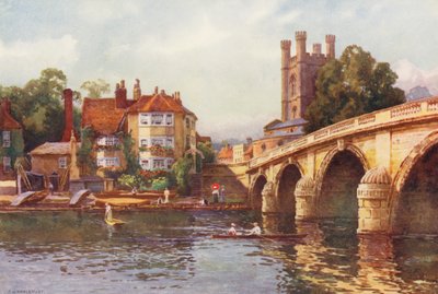 テムズ川ヘンリー橋（カラーリトグラフ） 作： Ernest William Haslehust