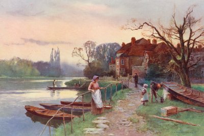 テムズ川ステインズ近郊（カラーリトグラフ） 作： Ernest William Haslehust