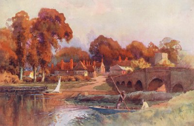 テムズ川ソニング橋（カラーリトグラフ） 作： Ernest William Haslehust