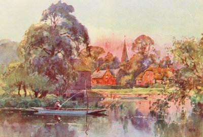 テムズ川ウィッチチャーチ（カラーリトグラフ） 作： Ernest William Haslehust