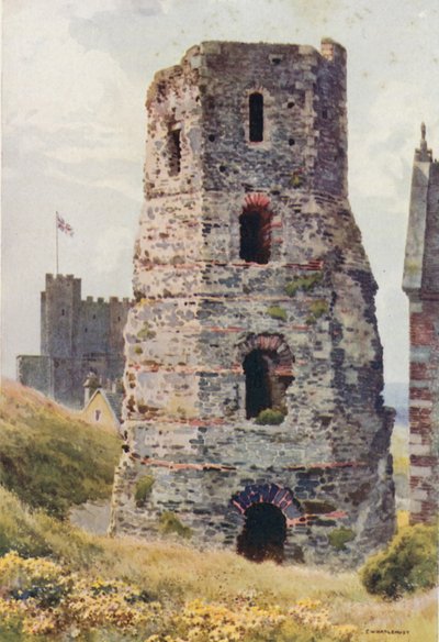 ローマンファロス、ドーバー城（カラーリソ） 作： Ernest William Haslehust