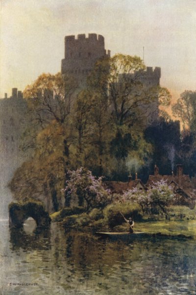 川から見たワーウィック城 (カラーリソ) 作： Ernest William Haslehust