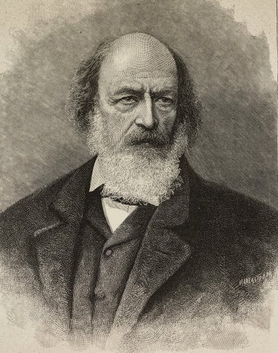 アルフレッド テニソン (1809-1892) の肖像、イギリスの詩人、バローの写真からエルネスト マンカストロッパが彫刻、L