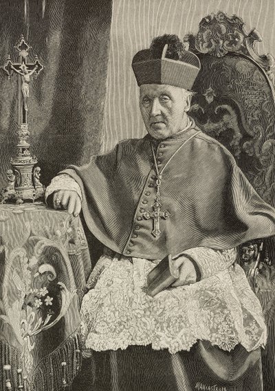 カラビアナのルイージ・ナザリ (1808-1893) の肖像画、イタリアの政治家でイタリアの大司教、ガンジーニとガブリエルの写真の後、エルネスト・マンカストロパが彫刻、L