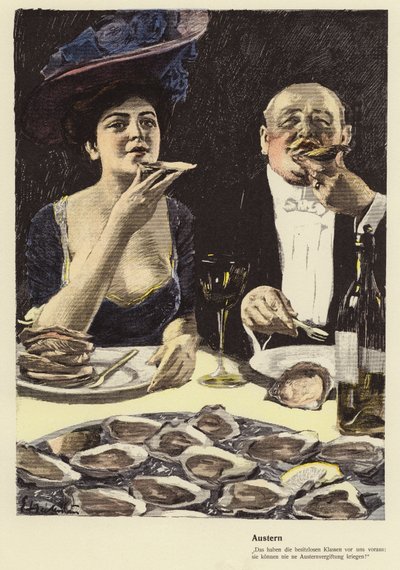 レストランでカキを食べる（カラーリソ） 作： Ernst (after) Heilemann