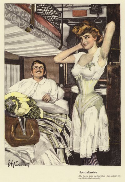 寝台列車で新婚旅行に行く夫婦 (色リソ) 作： Ernst (after) Heilemann