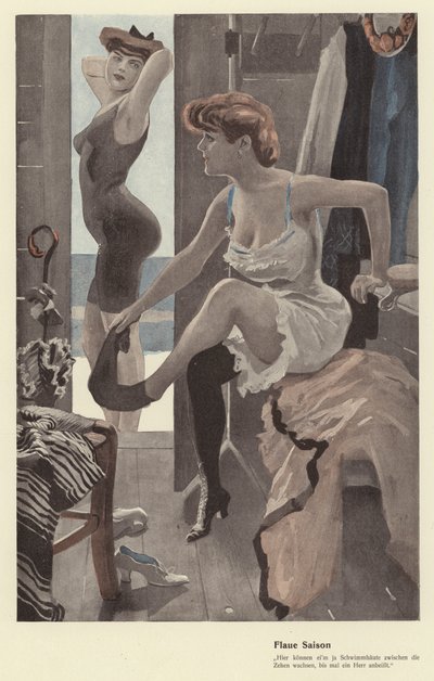 海水浴場の更衣室にいる 2 人の女性 (カラー リソ) 作： Ernst (after) Heilemann
