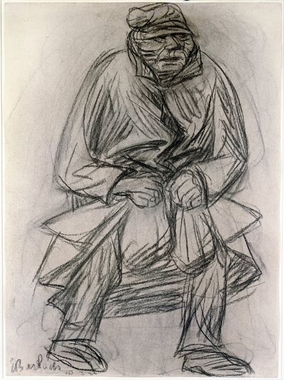 乞食の図。エルンスト・バルラハ（1870-1938）のドローイング ニューヨーク近代美術館 作： Ernst Barlach