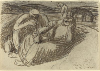 ワインのフラスコを持つイタリアの農民 作： Ernst Barlach