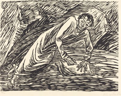 1919 年、パトモス島で執筆する預言者聖ヨハネ。 作： Ernst Barlach