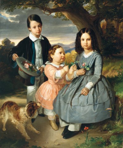 子供たちのグループの肖像画、Moser、Ernst Christian (1815-1867) 作。 キャンバスに油彩 作： Ernst Christian Moser