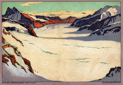 アレッチ氷河（イラスト、1920-1930年頃） 作： エルンスト・エミール・シュラッター
