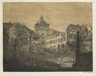 ハイデルベルク城の6つのビュー：キャッスルテラス、1820年。 作： Ernst Fries