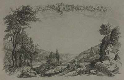 ハイデルベルク城の6つのビュー：カバー、狩猟シーン、1820年。 作： Ernst Fries