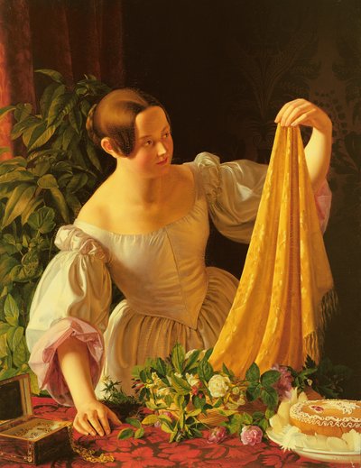 彼女の誕生日プレゼントを検査する女の子 作： Ernst Harmann Schlichting