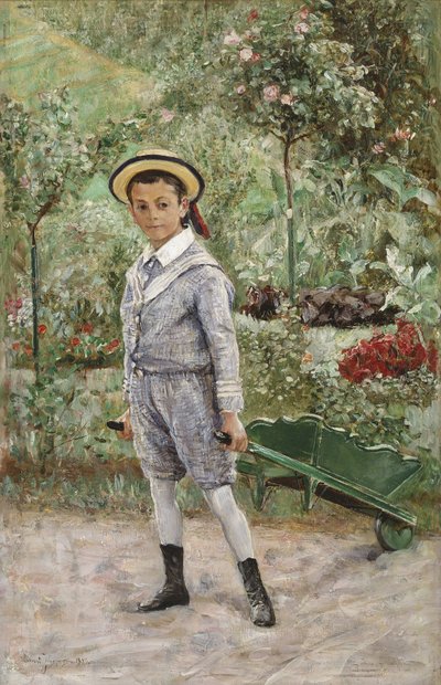 手押し車を持つ少年、1880 作： Ernst Josephson