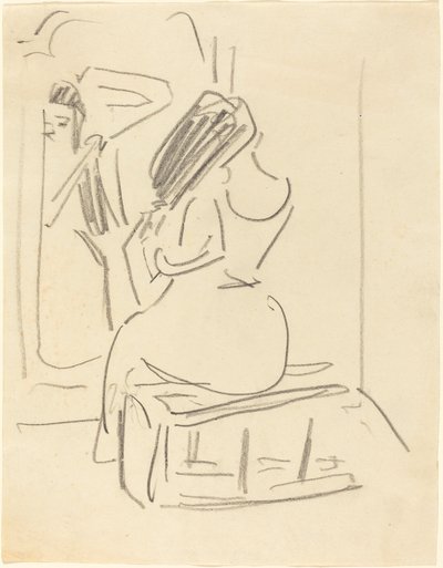 鏡の前で髪を梳く女性、19世紀後半から20世紀初頭。 作： Ernst Ludwig Kirchner