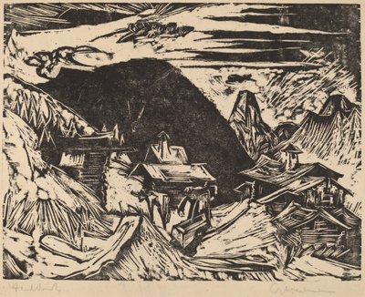 アルプスの牧草地、1918 年。 作： Ernst Ludwig Kirchner