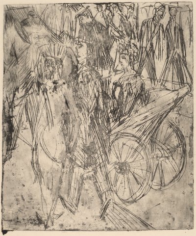 馬車の前のカップル、1914 年。 作： Ernst Ludwig Kirchner