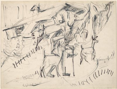 ヤギとヤギ飼い、1917 年。 作： Ernst Ludwig Kirchner