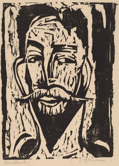 1915年、グレーフ博士教授の頭。 作： Ernst Ludwig Kirchner