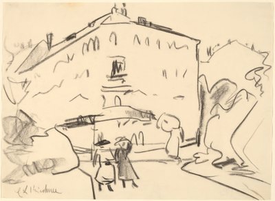 人々が散歩するドレスデンの家々、1909年。 作： Ernst Ludwig Kirchner