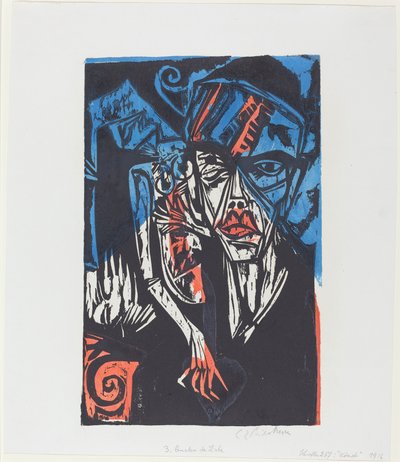 ピーター・シュレミールの不思議な物語: 戦い. 愛の苦痛…、1915年。 作： Ernst Ludwig Kirchner