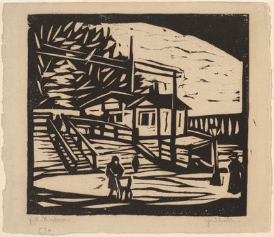 エルベ川岸の小屋、1906 年。 作： Ernst Ludwig Kirchner