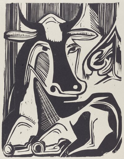 横たわる大きな牛 グロス・リエゲンデ・クー、1929年。 作： Ernst Ludwig Kirchner