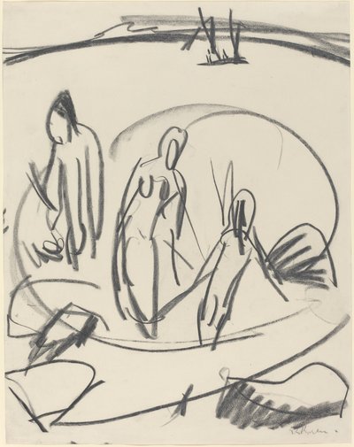 海の三人の入浴者、c。 1914年。 作： Ernst Ludwig Kirchner
