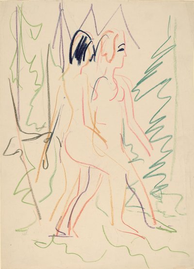 森の中の 2 つのヌード、1925 年。 作： Ernst Ludwig Kirchner