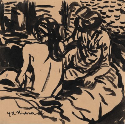 ベッドのイザベラと若い女の子の 2 つのヌード、c. 1906年。 作： Ernst Ludwig Kirchner