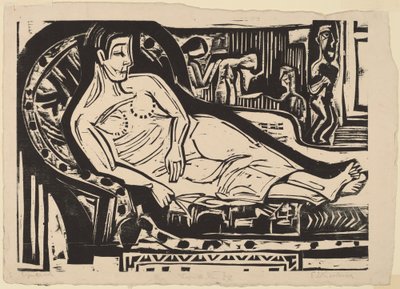 ソファに横たわる女性、1926年。 作： Ernst Ludwig Kirchner
