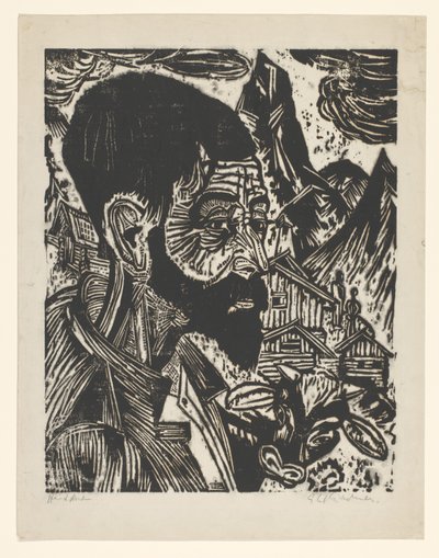 Sennkopf (Martin Schmied) (原題) 作： Ernst Ludwig Kirchner (signed by artist)