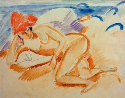 赤い帽子のヌード 作： Ernst Ludwig Kirchner