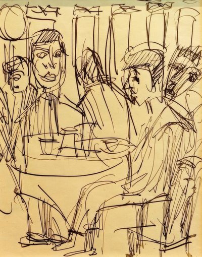 カフェテーブルにて 作： Ernst Ludwig Kirchner