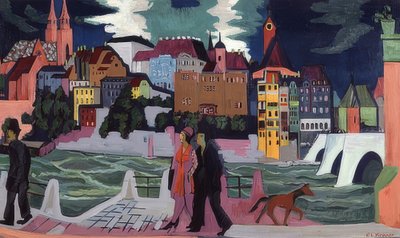 バーゼルとライン川の眺め。 1927-28 作： Ernst Ludwig Kirchner