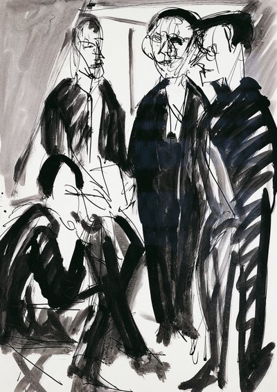 エルンスト・ルートヴィヒ・キルヒナー（1880-1938）によるドレスデンのアーティストと「橋」のグループ 作： Ernst Ludwig Kirchner