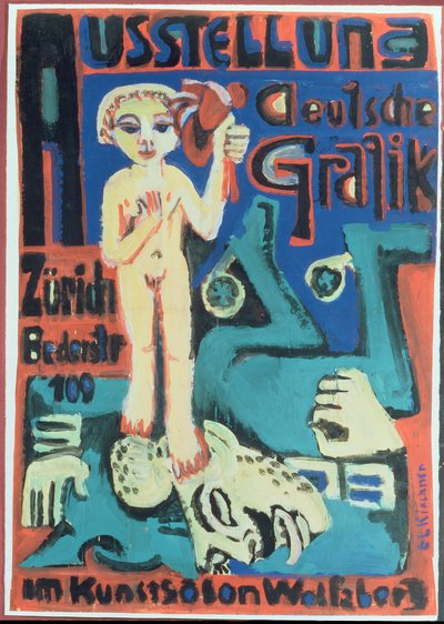 展示、ヴォルフスベルクアートサロンでのドイツのグラフィック、1921年頃 作： Ernst Ludwig Kirchner