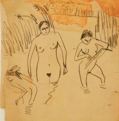 モーリッツブルクの池の水浴び者（左フランツィ） 作： Ernst Ludwig Kirchner